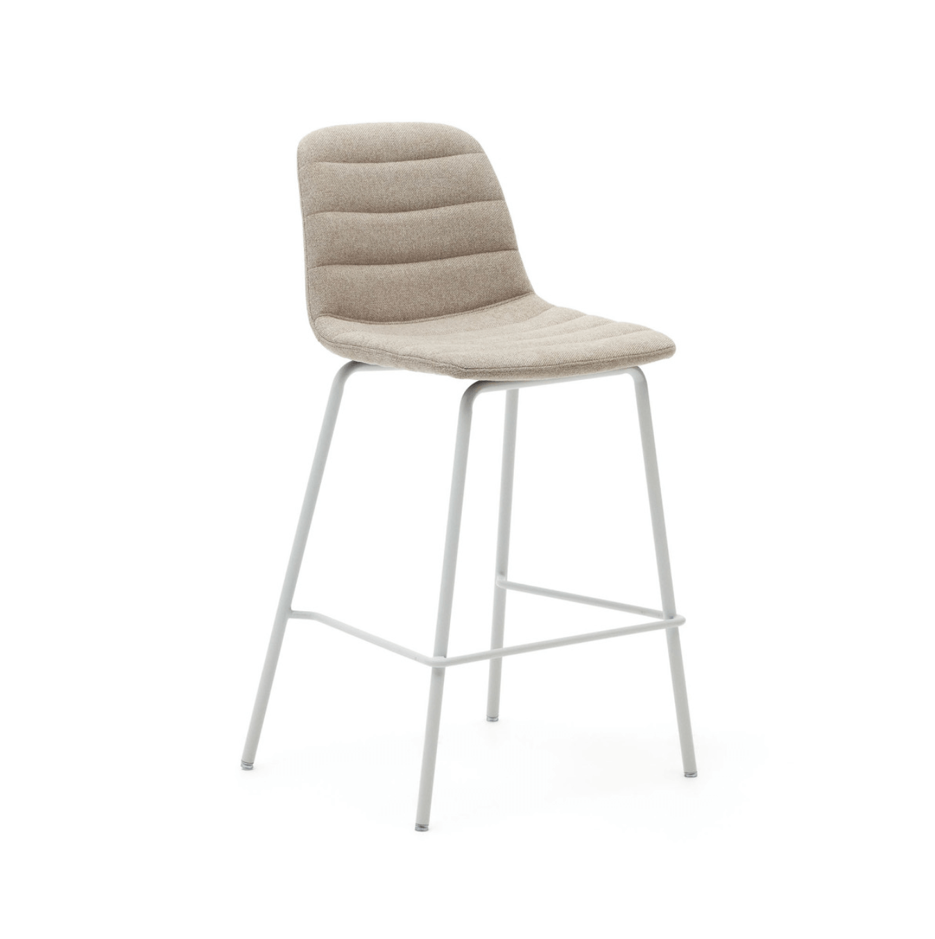 Tabouret de bar en acier beige de style Mid-Century avec revêtement en tissu pour cuisine