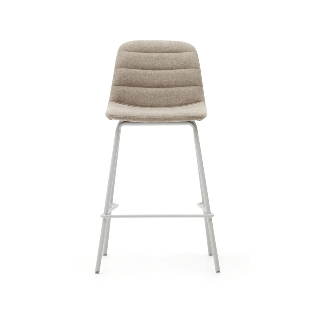 Tabouret de bar en acier beige de style Mid-Century avec revêtement en tissu pour cuisine