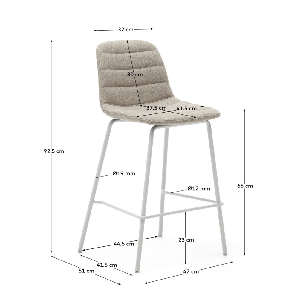 Tabouret de bar en acier beige de style Mid-Century avec revêtement en tissu pour cuisine