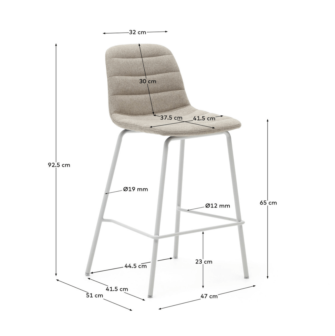 Tabouret de bar en acier beige de style Mid-Century avec revêtement en tissu pour cuisine