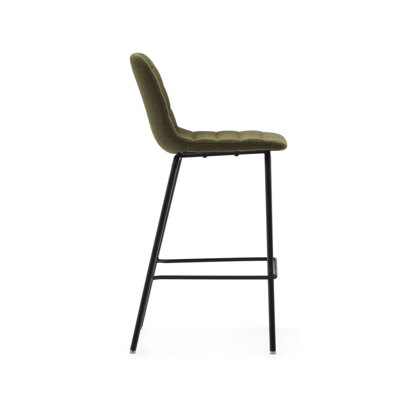 Tabouret de bar de cuisine vert en acier du milieu du siècle avec rembourrage