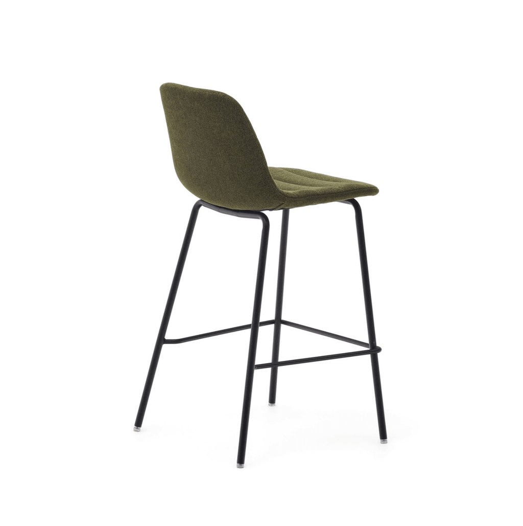 Tabouret de bar de cuisine vert en acier du milieu du siècle avec rembourrage