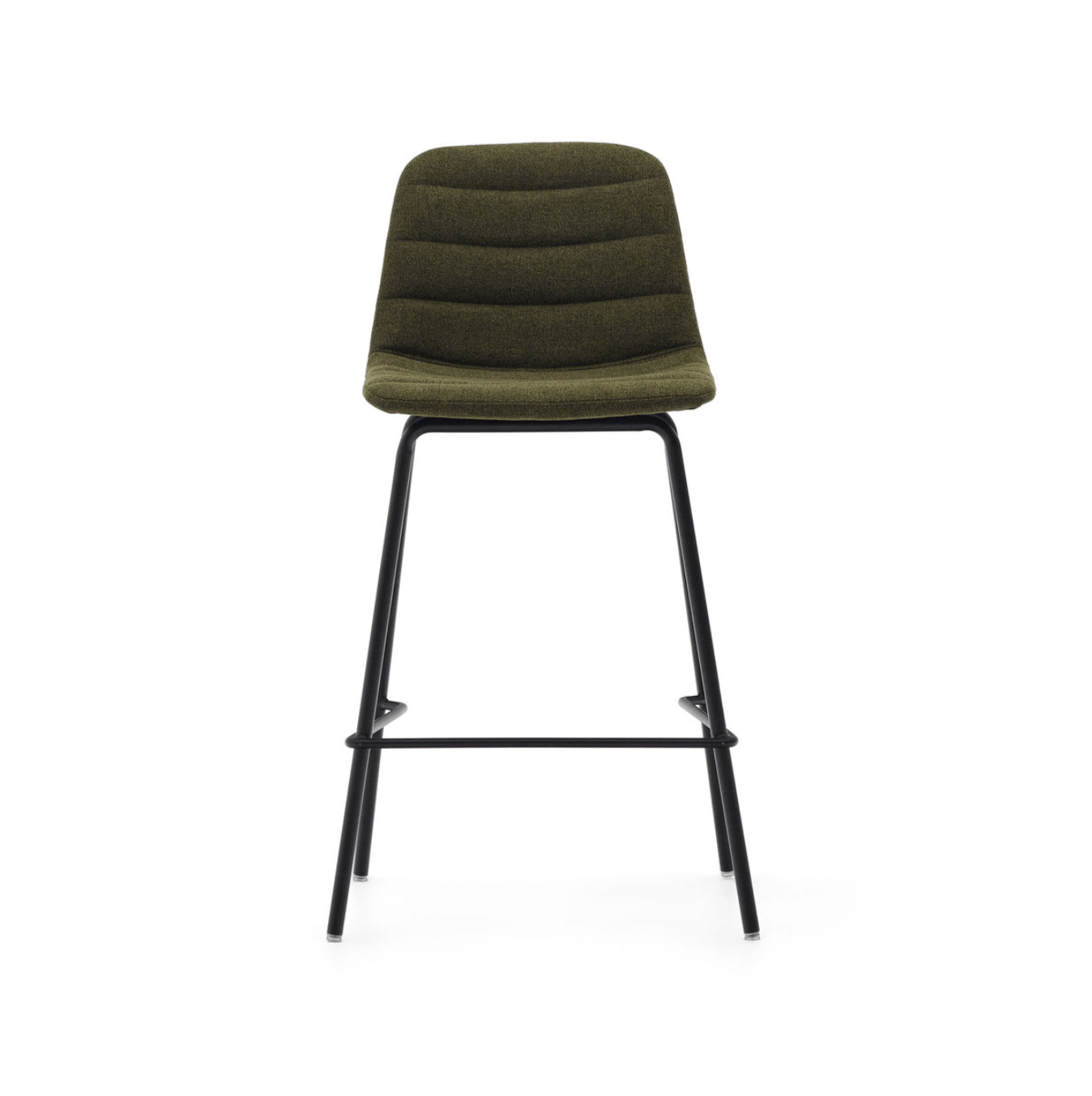 Tabouret de bar de cuisine vert en acier du milieu du siècle avec rembourrage