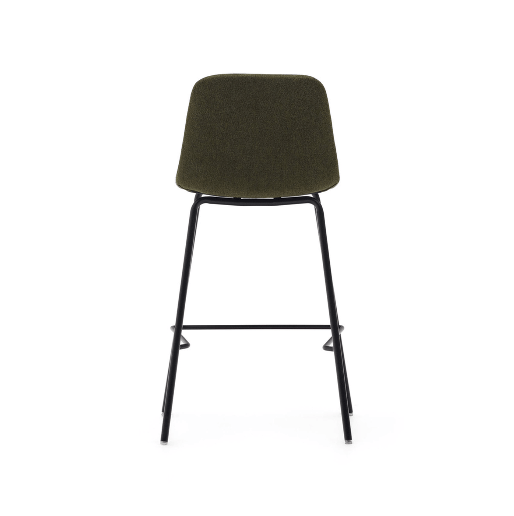 Tabouret de bar de cuisine vert en acier du milieu du siècle avec rembourrage