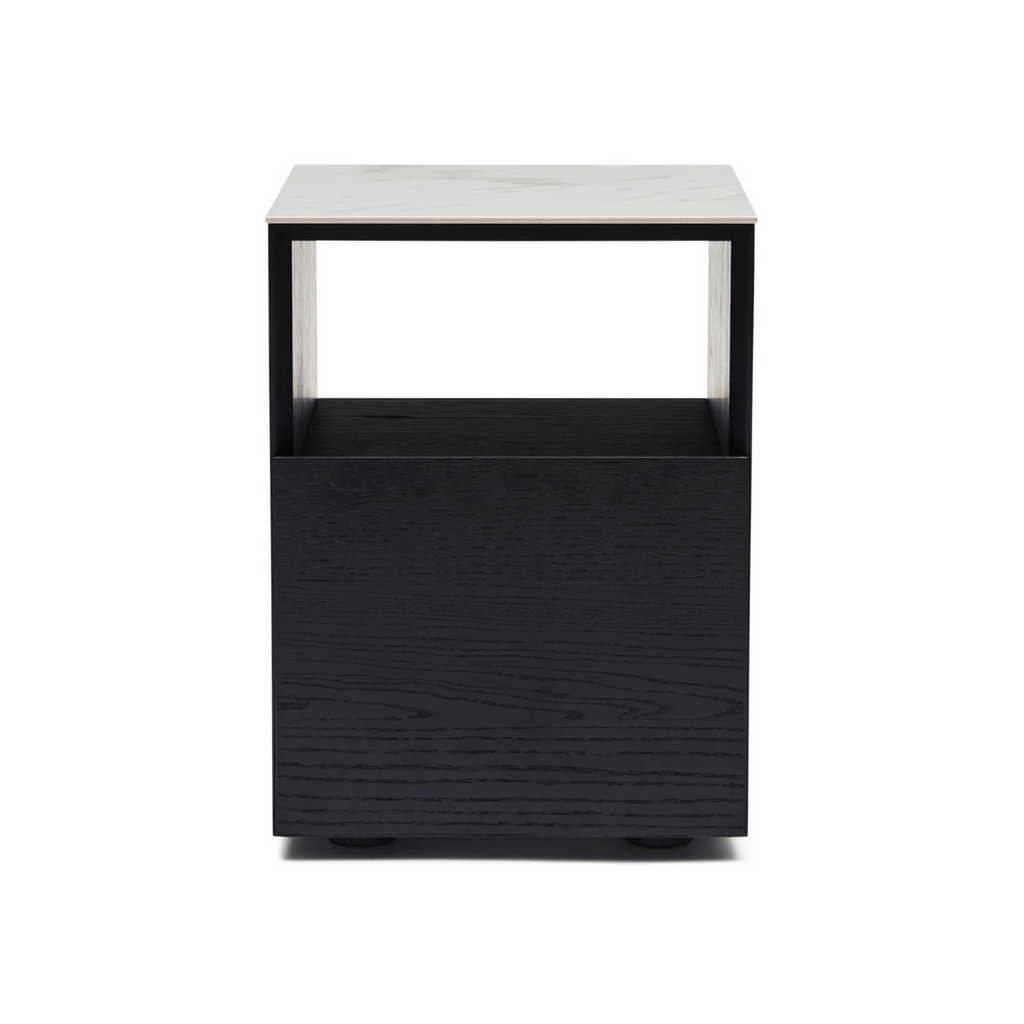 Table de chevet moderne en marbre et chêne noir pour chambre à coucher