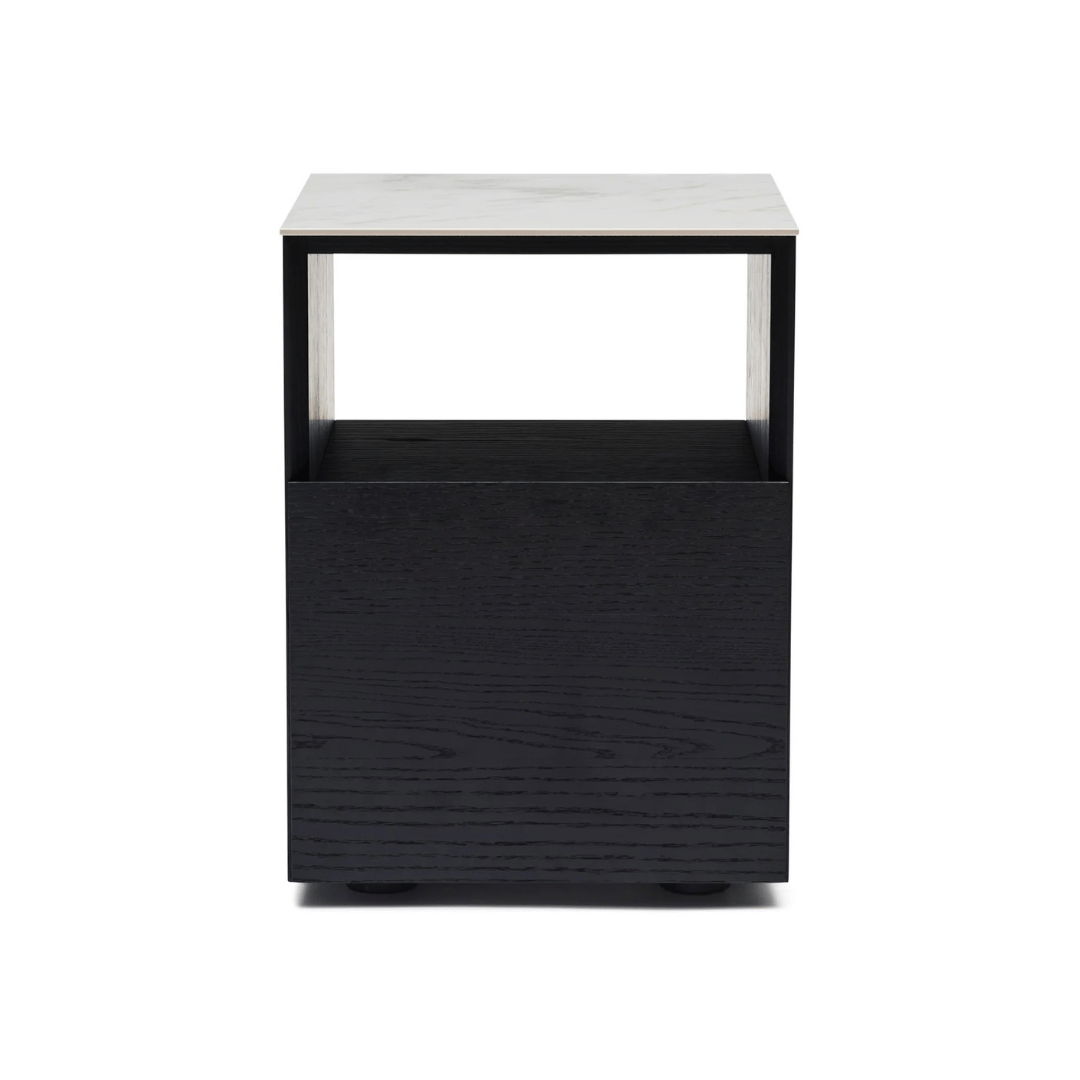 Table de chevet moderne en marbre et chêne noir pour chambre à coucher