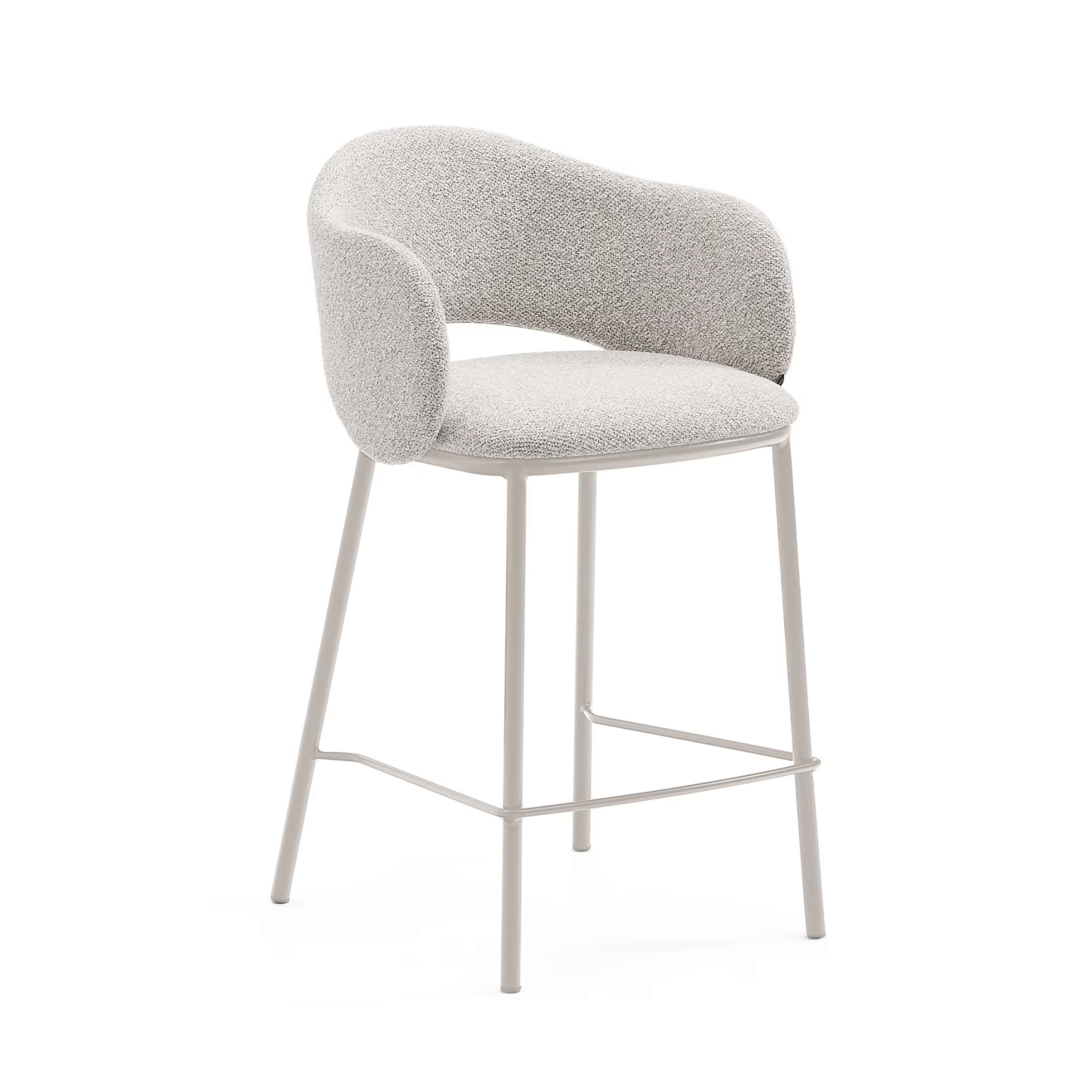 Tabouret de bar moderne en chenille gris tourterelle avec mousse haute densité et dossier incurvé pour cuisine