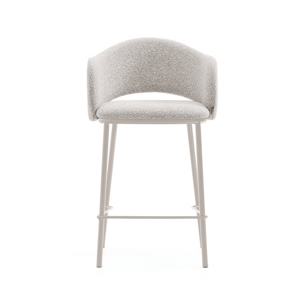 Tabouret de bar moderne en chenille gris tourterelle avec mousse haute densité et dossier incurvé pour cuisine