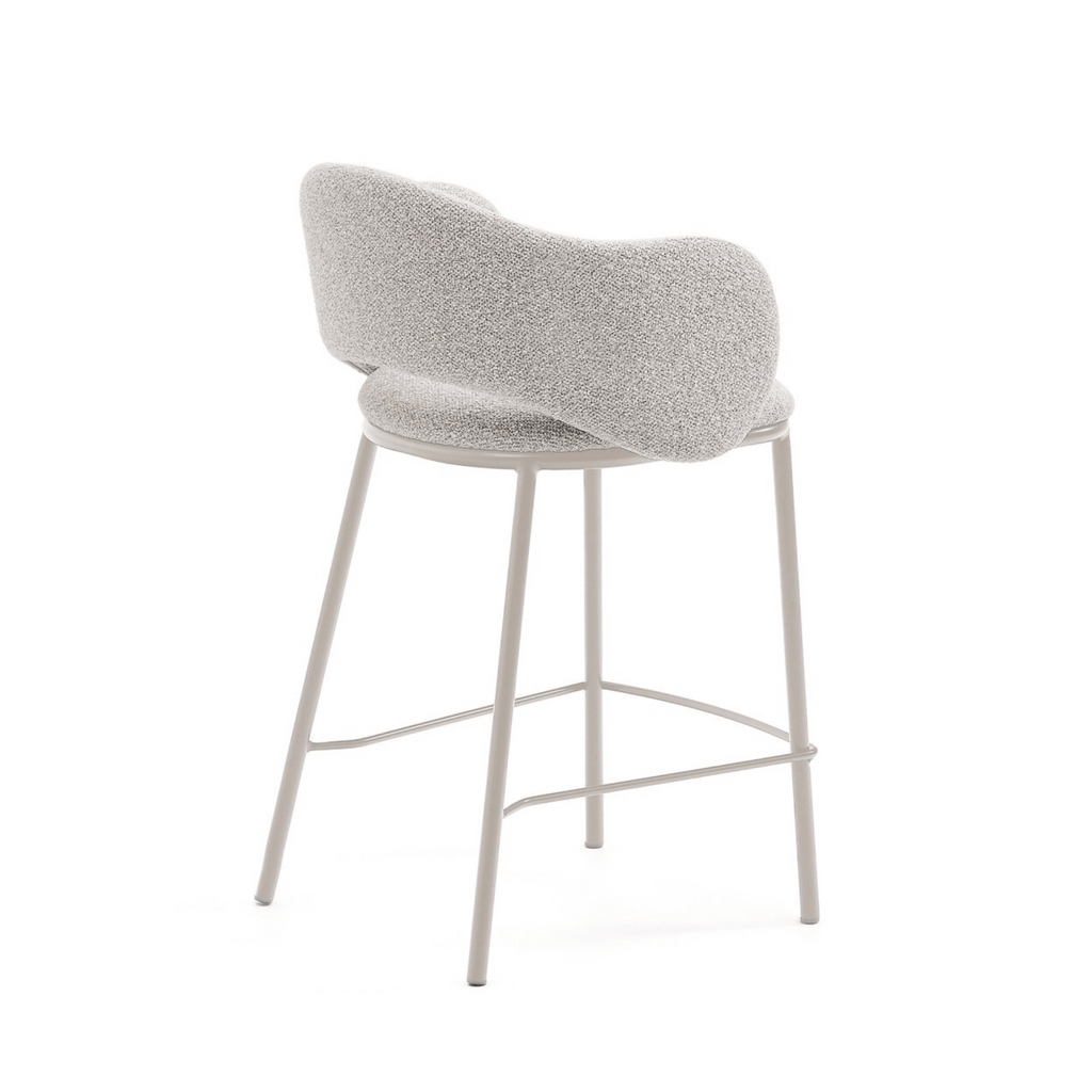 Tabouret de bar moderne en chenille gris tourterelle avec mousse haute densité et dossier incurvé pour cuisine