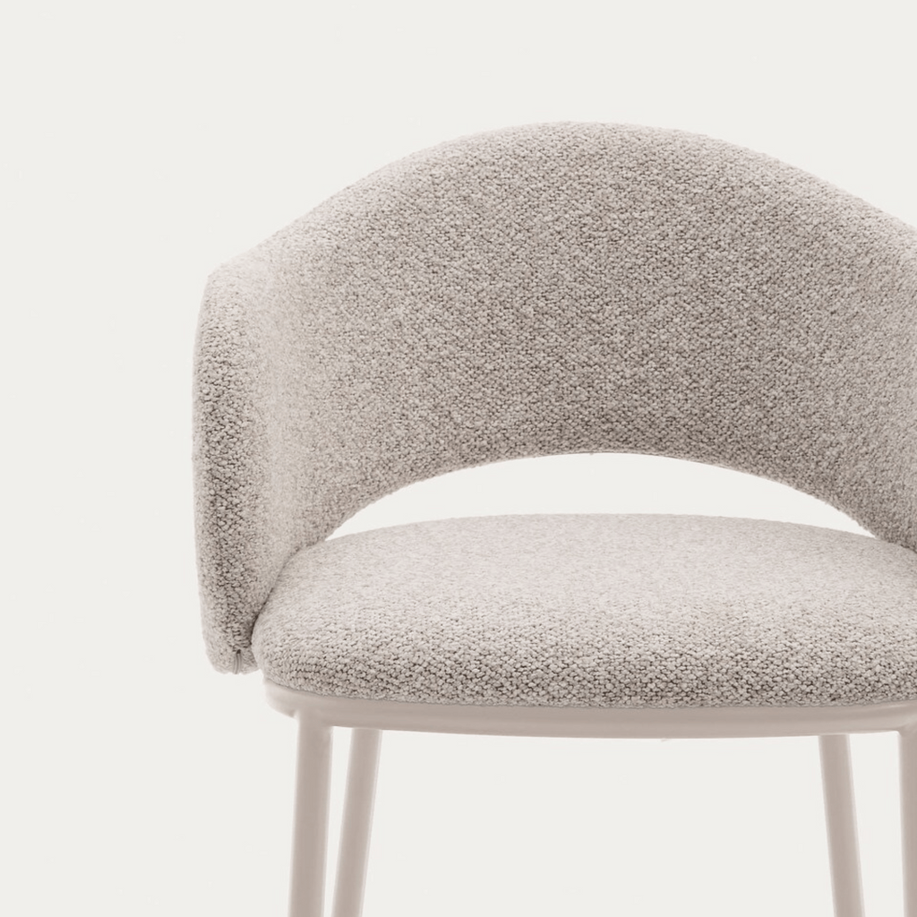 Tabouret de bar moderne en chenille gris tourterelle avec mousse haute densité et dossier incurvé pour cuisine
