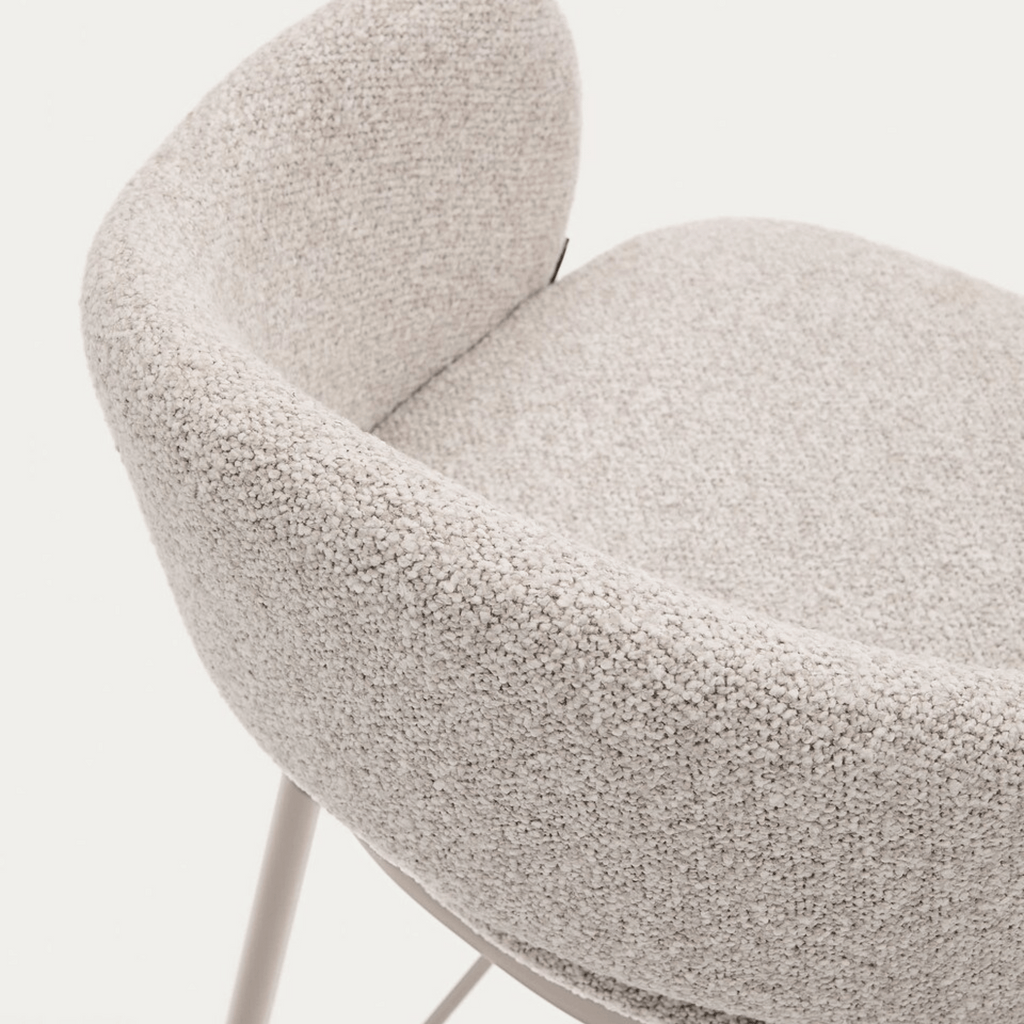 Tabouret de bar moderne en chenille gris tourterelle avec mousse haute densité et dossier incurvé pour cuisine