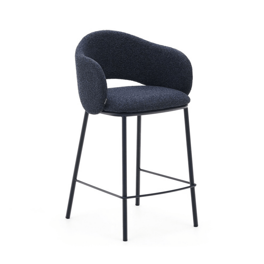 Tabouret de bar moderne en chenille marine avec mousse haute densité et dossier incurvé pour la cuisine