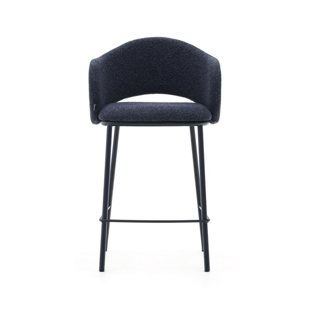 Tabouret de bar moderne en chenille marine avec mousse haute densité et dossier incurvé pour la cuisine