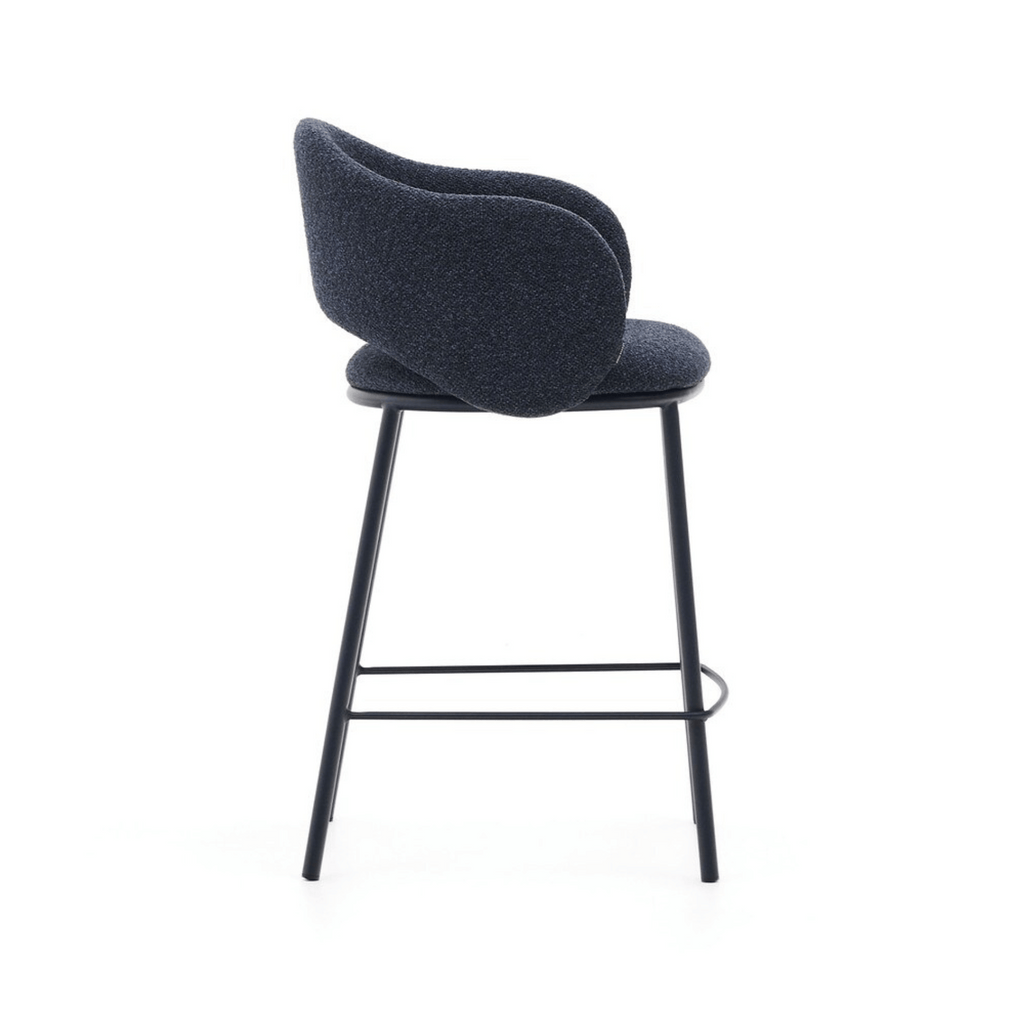 Tabouret de bar moderne en chenille marine avec mousse haute densité et dossier incurvé pour la cuisine