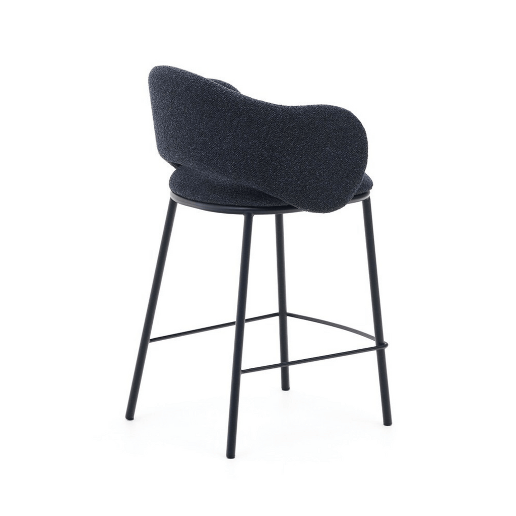 Tabouret de bar moderne en chenille marine avec mousse haute densité et dossier incurvé pour la cuisine
