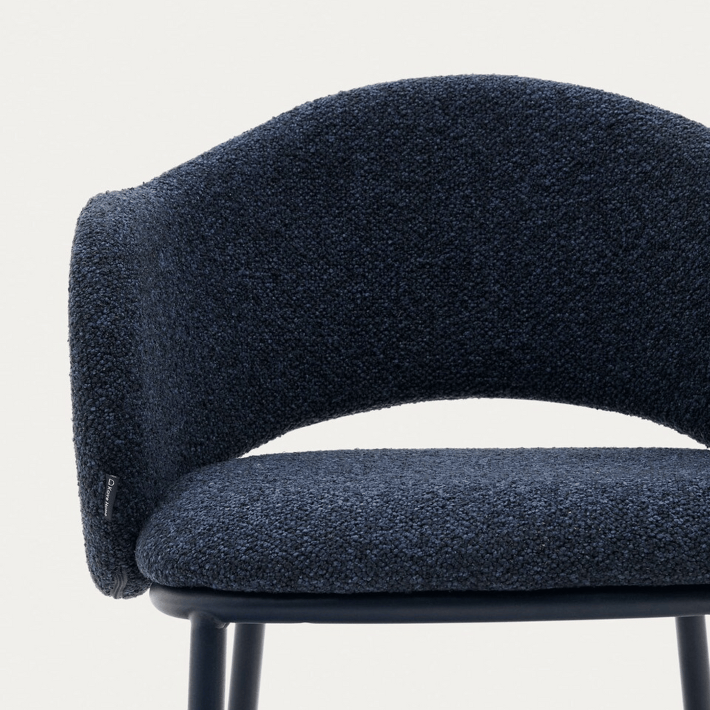 Tabouret de bar moderne en chenille marine avec mousse haute densité et dossier incurvé pour la cuisine