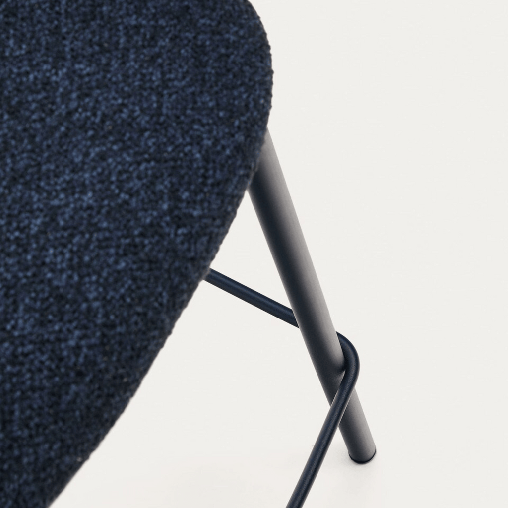 Tabouret de bar moderne en chenille marine avec mousse haute densité et dossier incurvé pour la cuisine
