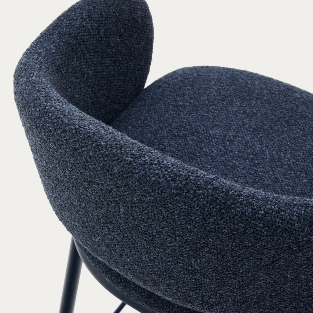 Tabouret de bar moderne en chenille marine avec mousse haute densité et dossier incurvé pour la cuisine