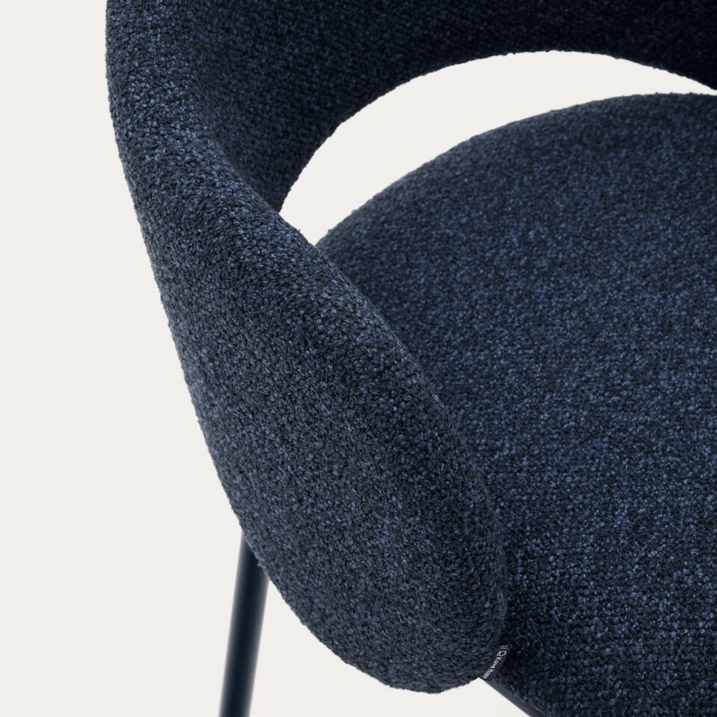 Tabouret de bar moderne en chenille marine avec mousse haute densité et dossier incurvé pour la cuisine