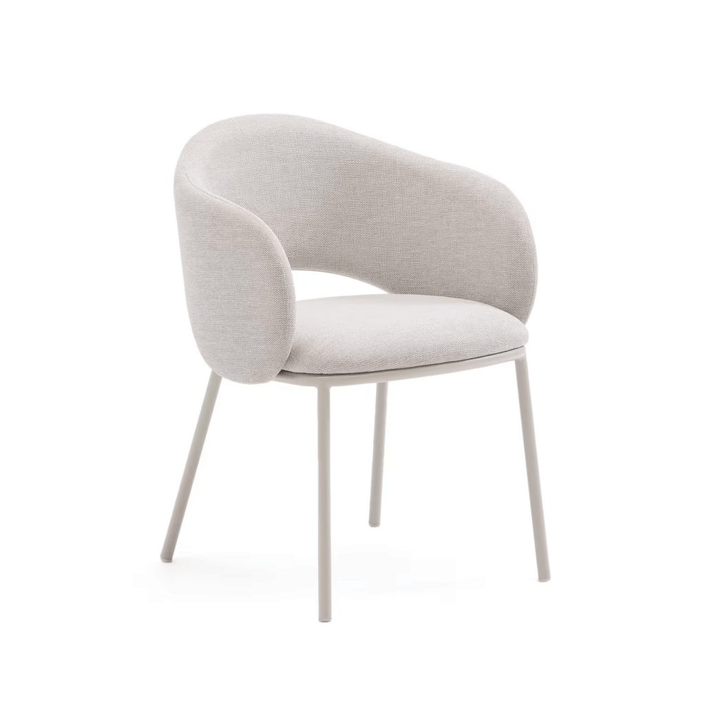 Chaise de salle à manger moderne en métal gris tourterelle avec mousse haute densité et dossier incurvé pour salle à manger
