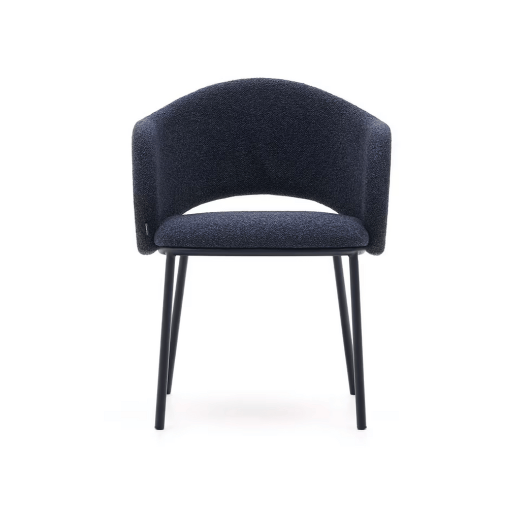 Chaise de salle à manger moderne en chenille bleu marine avec mousse haute densité et dossier incurvé pour la salle à manger