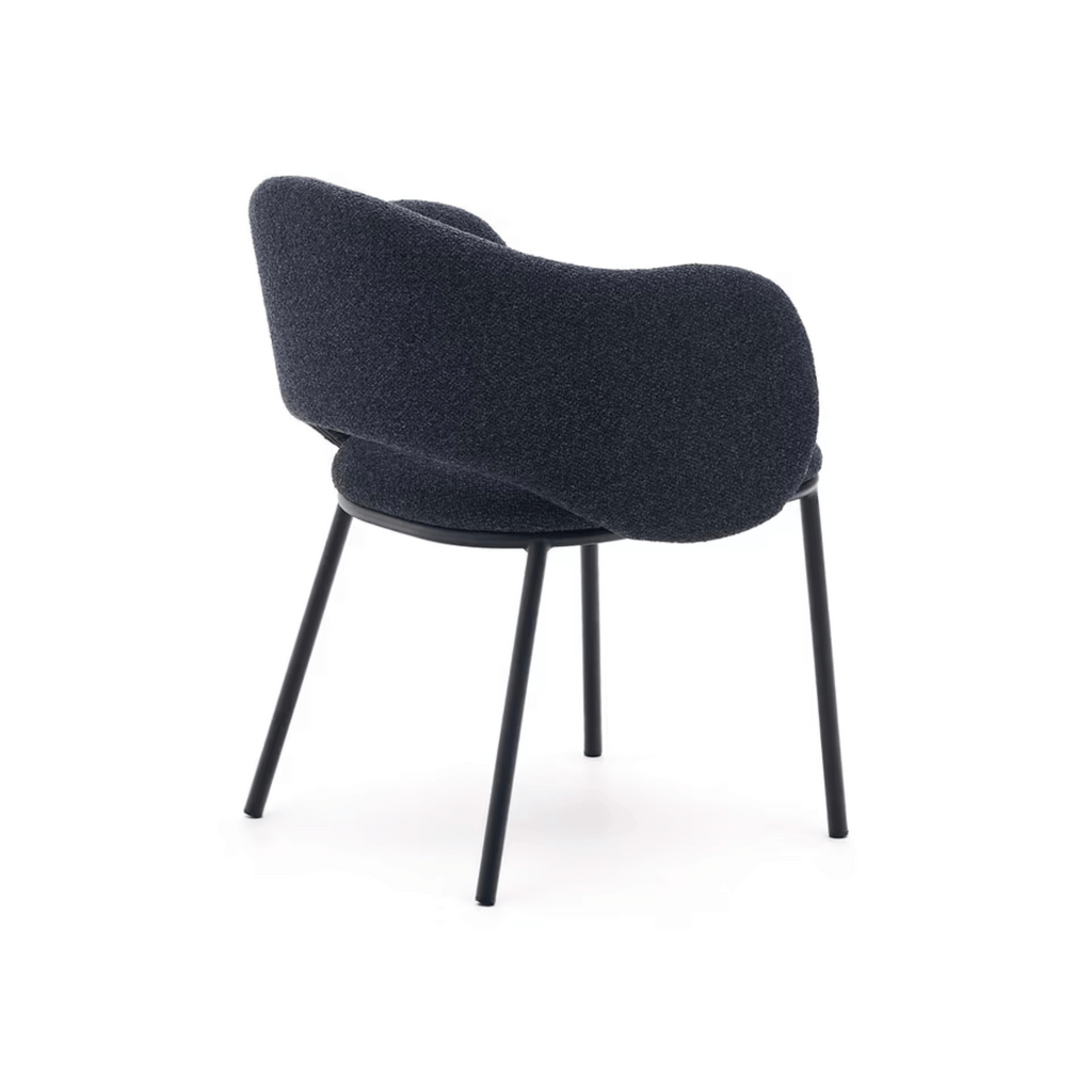 Chaise de salle à manger moderne en chenille bleu marine avec mousse haute densité et dossier incurvé pour la salle à manger
