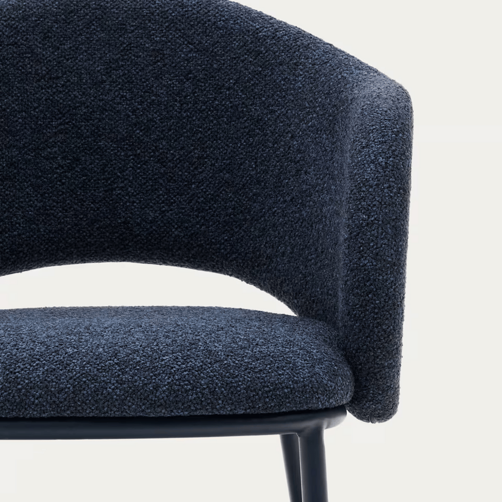 Chaise de salle à manger moderne en chenille bleu marine avec mousse haute densité et dossier incurvé pour la salle à manger