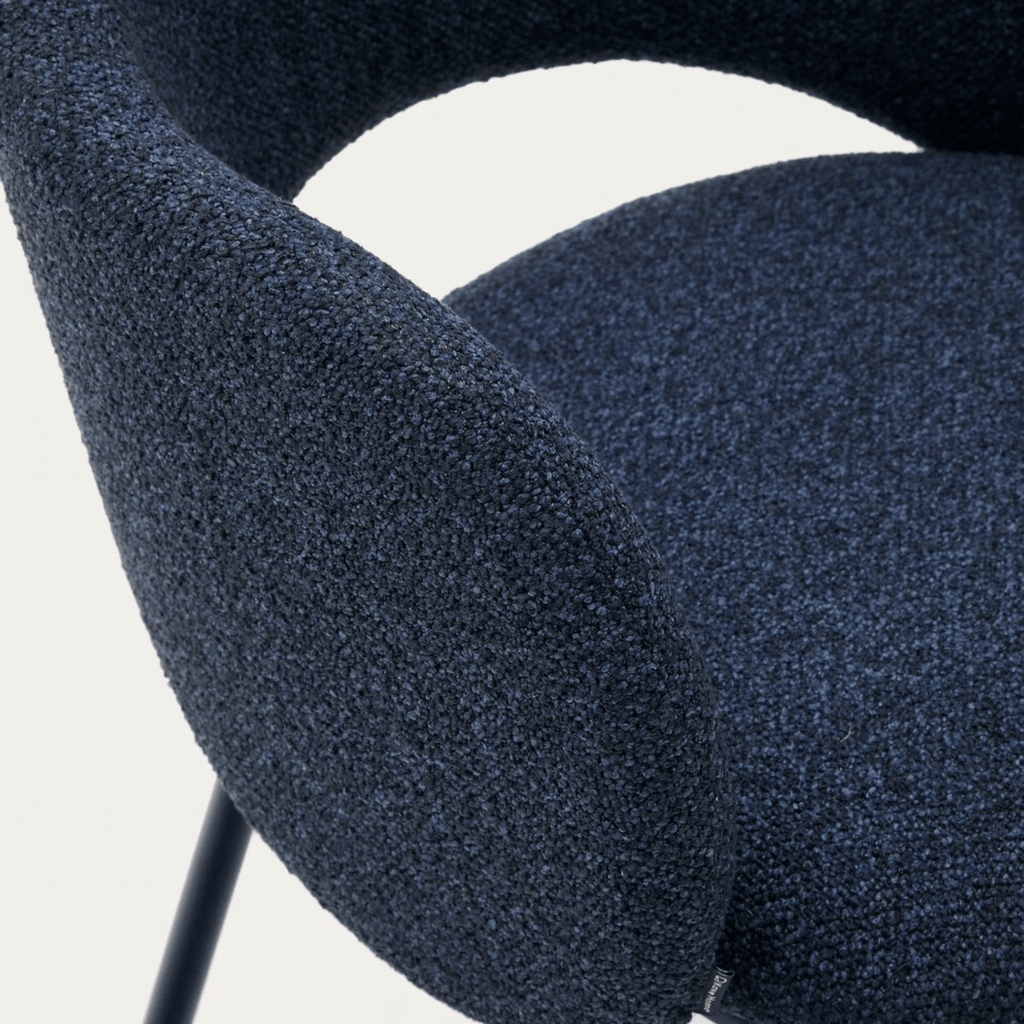 Chaise de salle à manger moderne en chenille bleu marine avec mousse haute densité et dossier incurvé pour la salle à manger