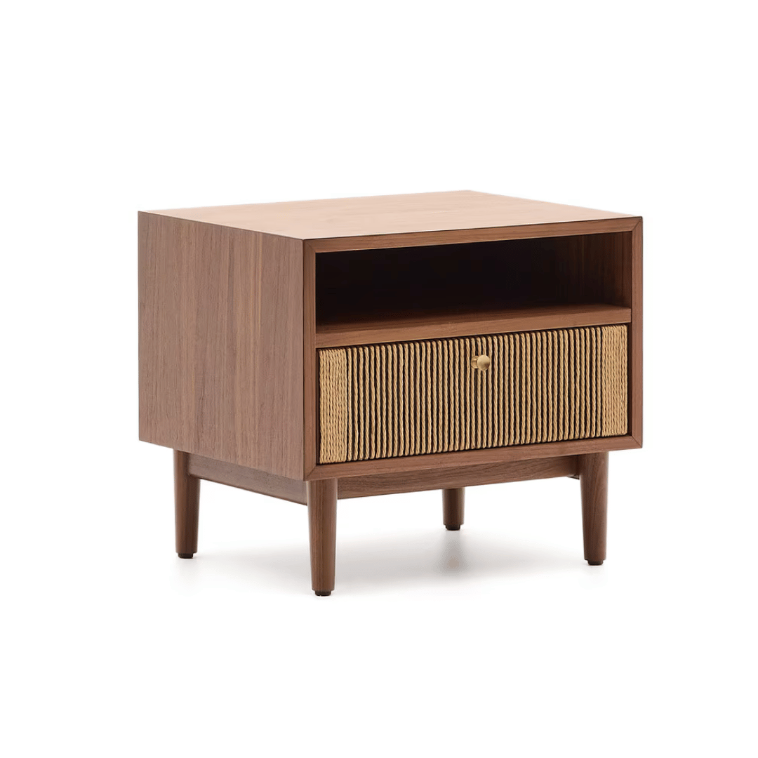 Table de chevet en noyer naturel de style Mid-Century pour chambre à coucher
