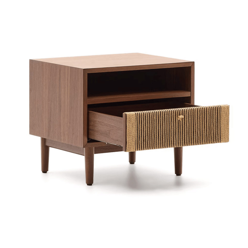 Table de chevet en noyer naturel de style Mid-Century pour chambre à coucher
