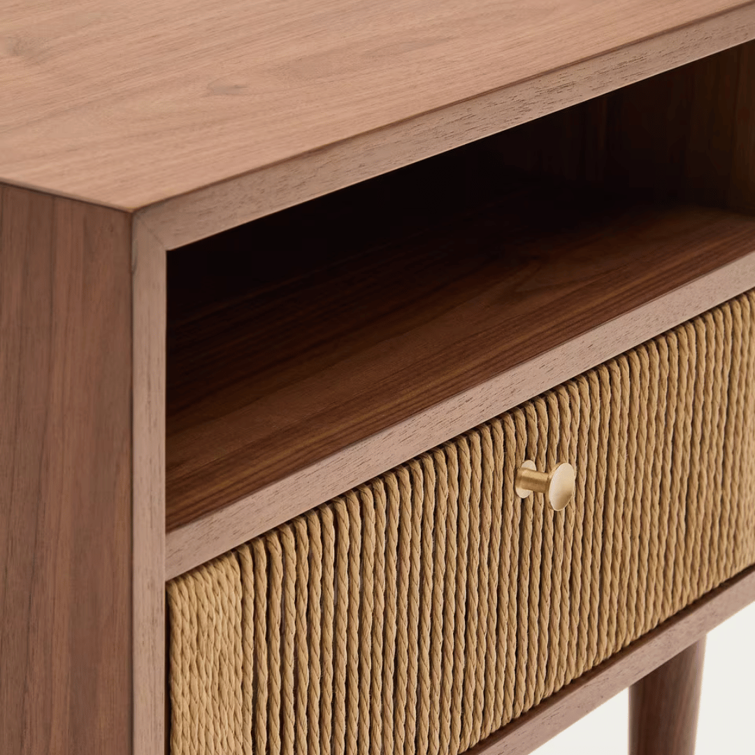 Table de chevet en noyer naturel de style Mid-Century pour chambre à coucher