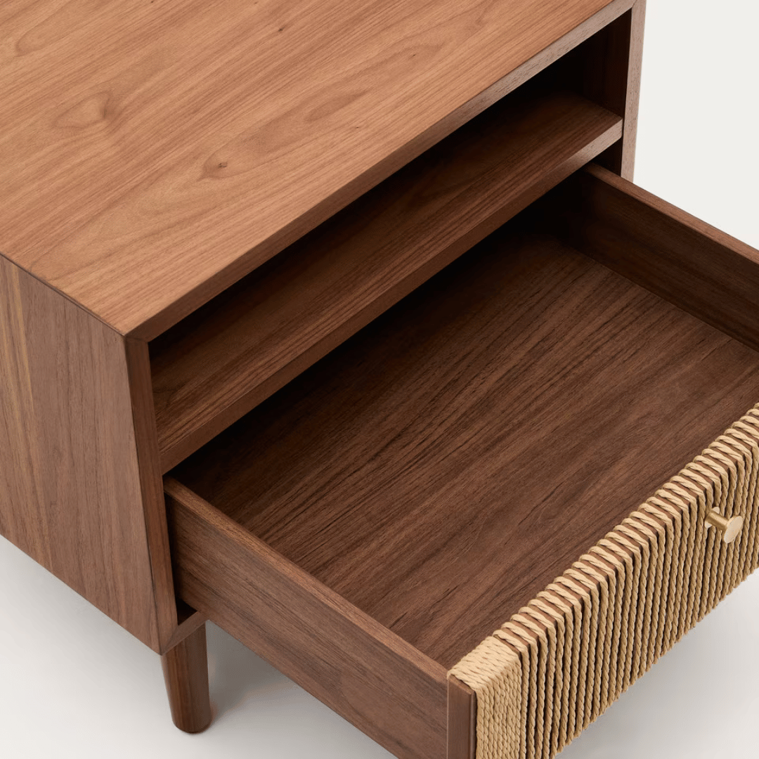 Table de chevet en noyer naturel de style Mid-Century pour chambre à coucher