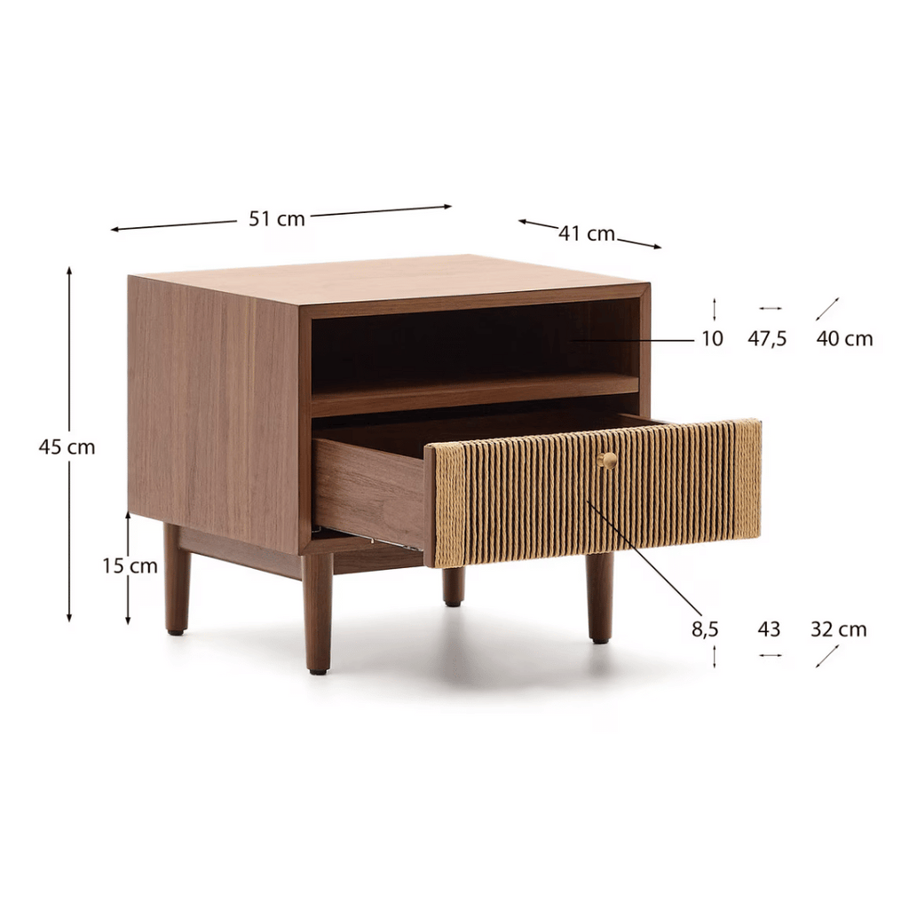 Table de chevet en noyer naturel de style Mid-Century pour chambre à coucher