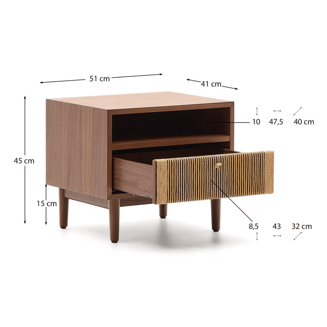 Table de chevet en noyer naturel de style Mid-Century pour chambre à coucher