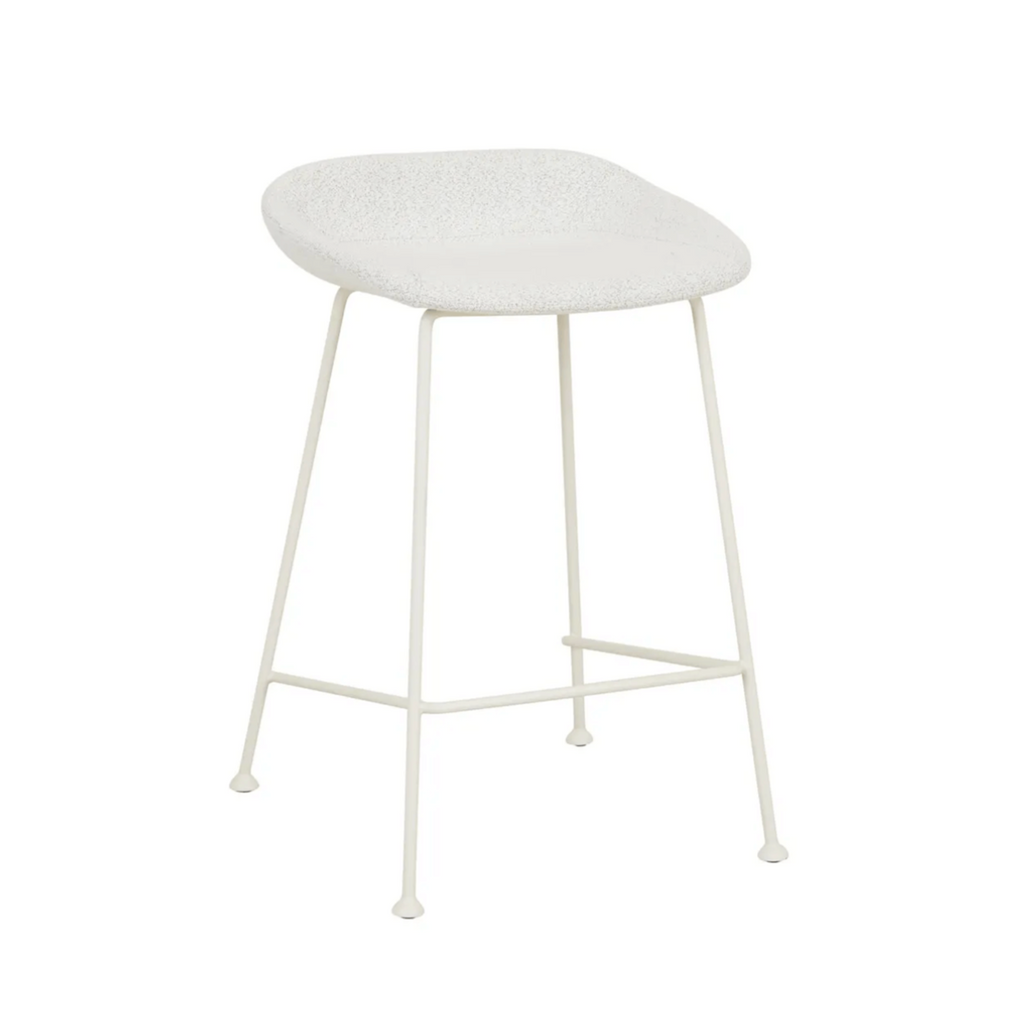 Tabouret de bar mi-siècle en bouclette blanc avec dossier incurvé pour cuisine