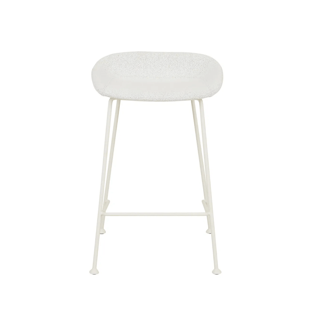 Tabouret de bar mi-siècle en bouclette blanc avec dossier incurvé pour cuisine