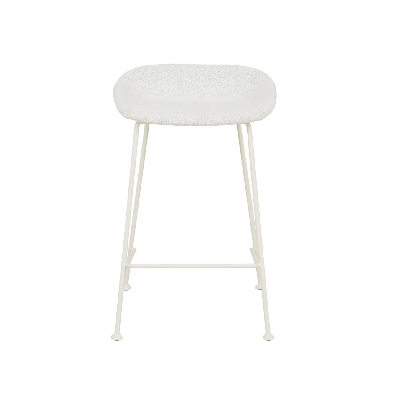 Tabouret de bar mi-siècle en bouclette blanc avec dossier incurvé pour cuisine