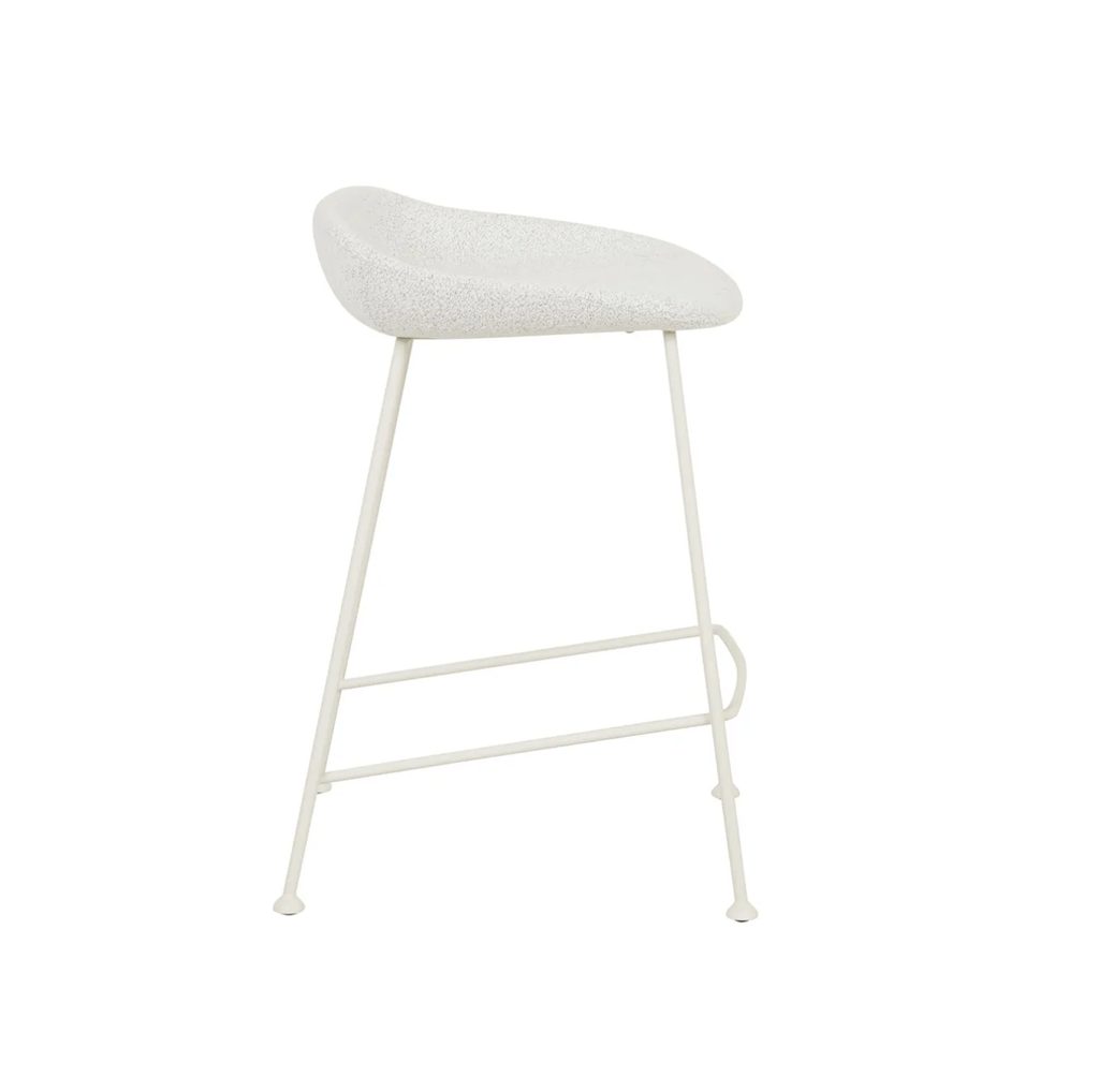 Tabouret de bar mi-siècle en bouclette blanc avec dossier incurvé pour cuisine