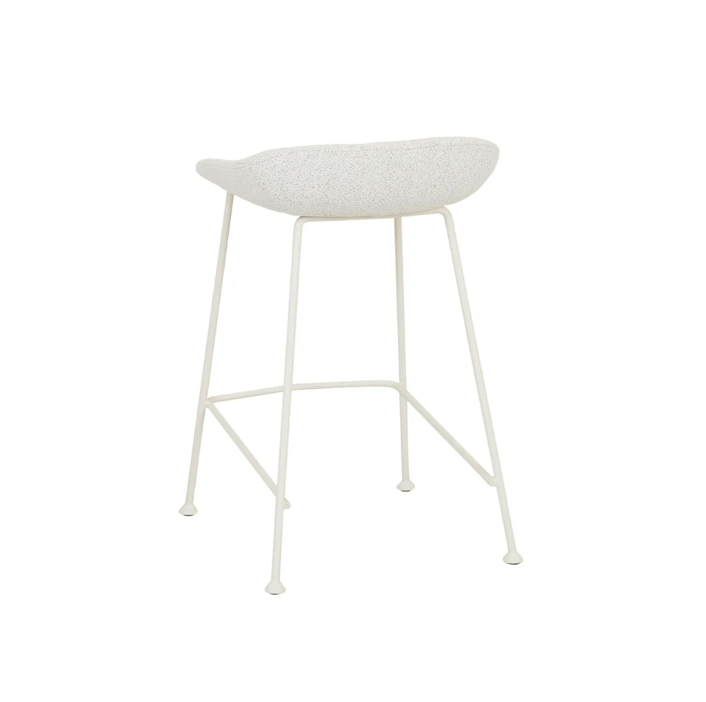Tabouret de bar mi-siècle en bouclette blanc avec dossier incurvé pour cuisine