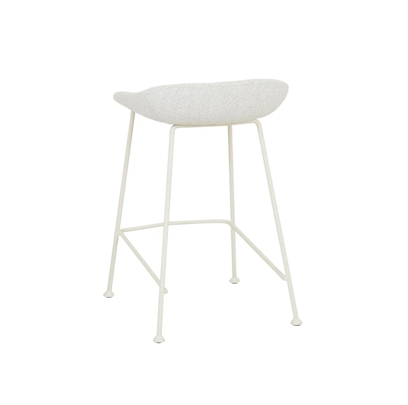 Tabouret de bar mi-siècle en bouclette blanc avec dossier incurvé pour cuisine