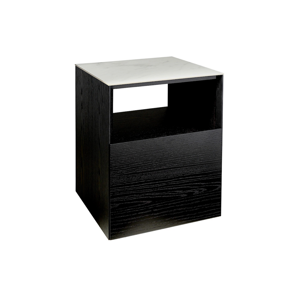 Table de chevet moderne en marbre et chêne noir pour chambre à coucher