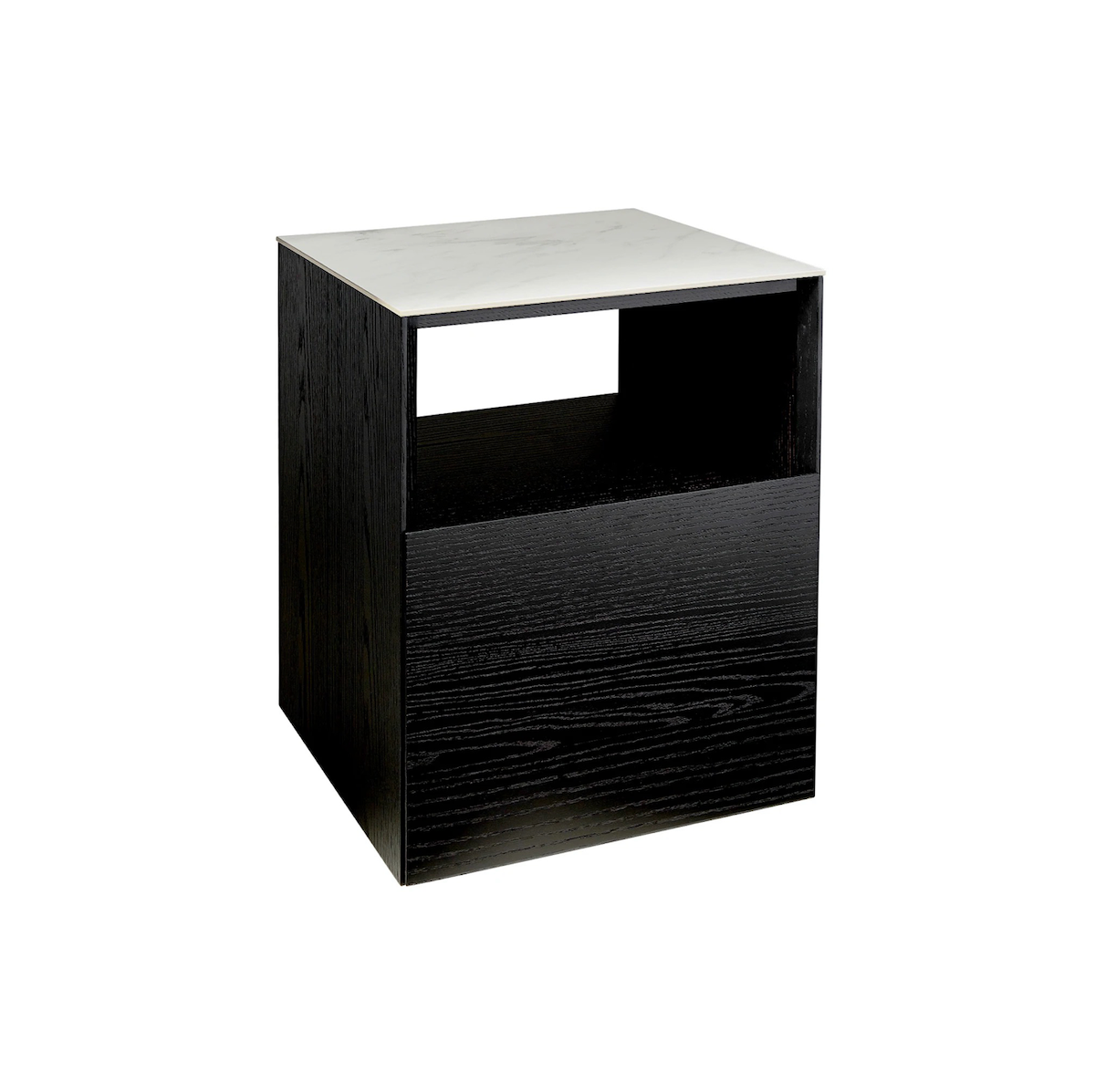 Table de chevet moderne en marbre et chêne noir pour chambre à coucher