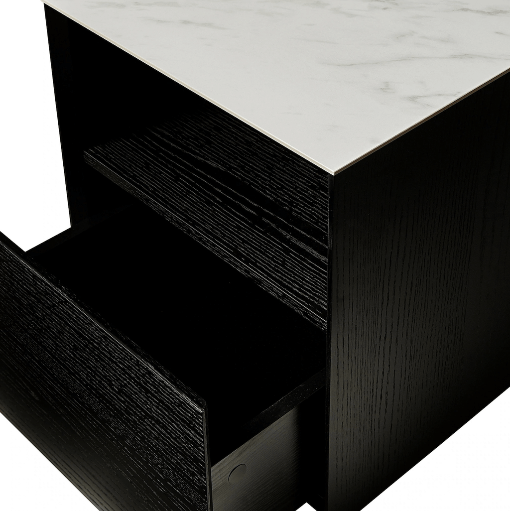 Table de chevet moderne en marbre et chêne noir pour chambre à coucher