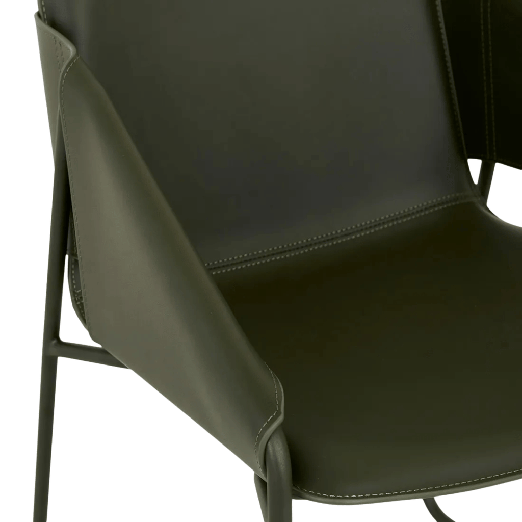 Chaise de salle à manger industrielle en cuir vert avec revêtement en tissu