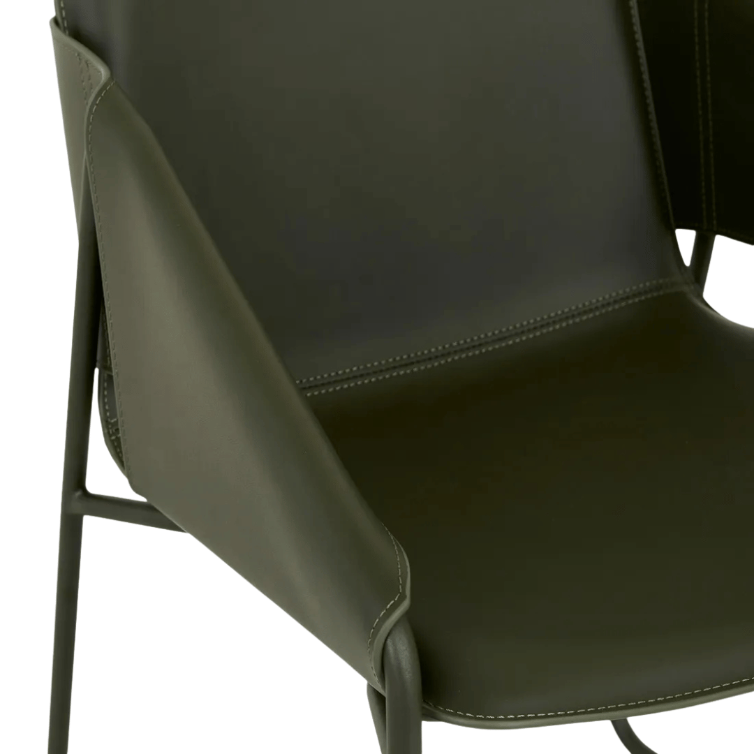 Chaise de salle à manger industrielle en cuir vert avec revêtement en tissu