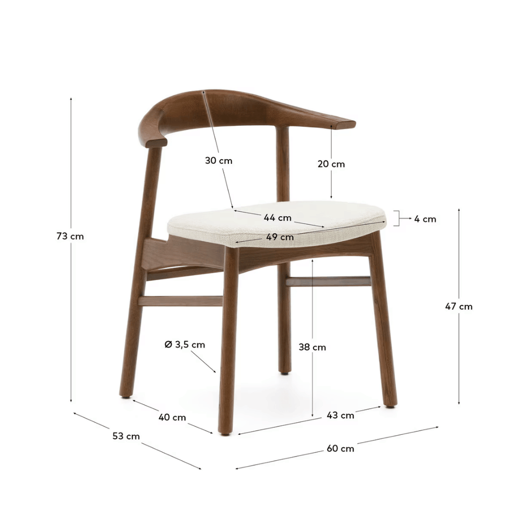 Chaise de salle à manger en noyer marron avec dossier incurvé