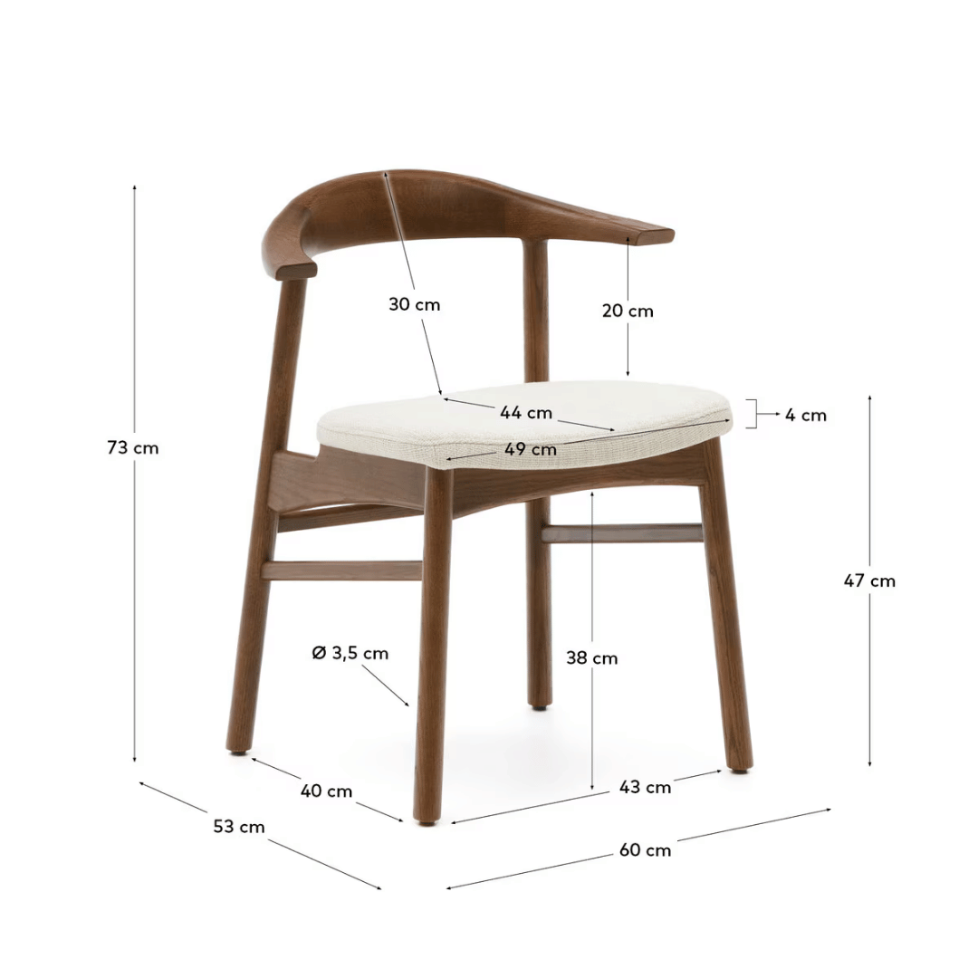 Chaise de salle à manger en noyer marron avec dossier incurvé