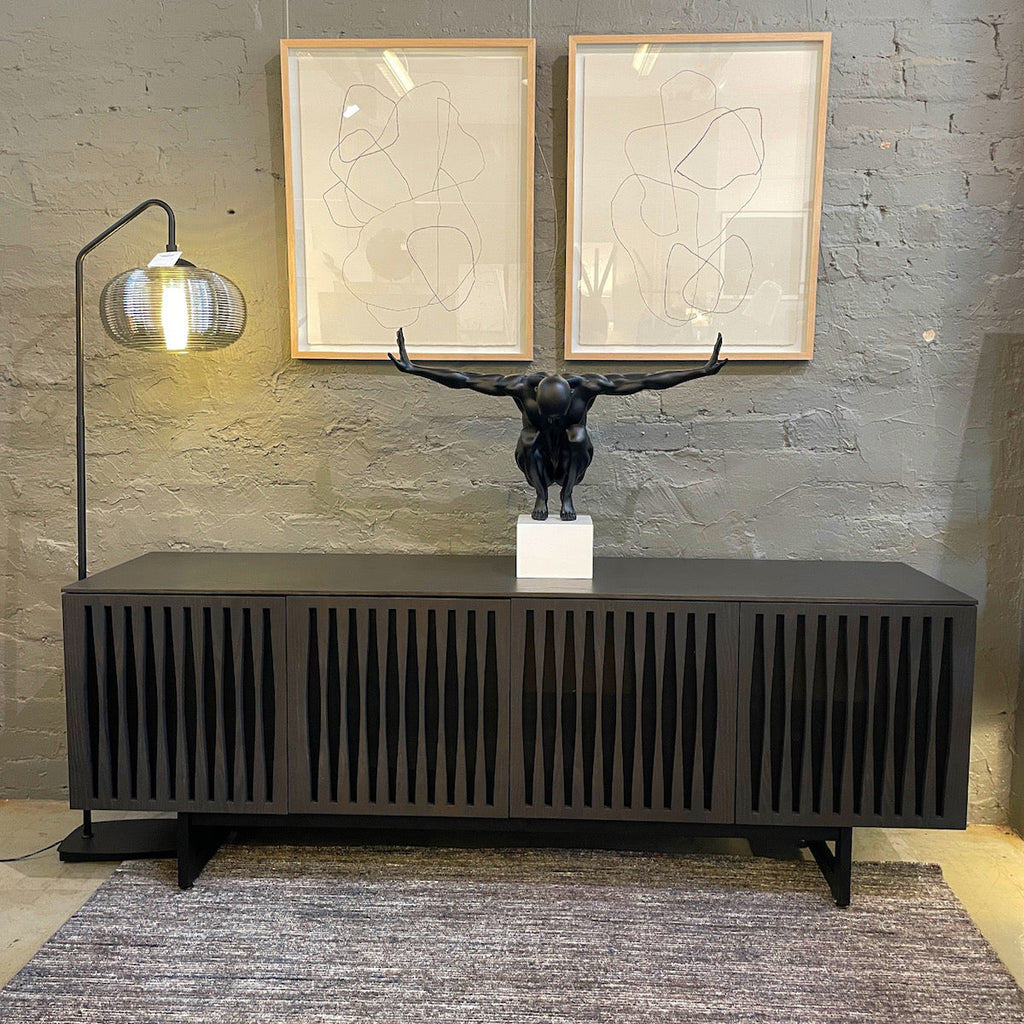 Meuble TV en frêne anthracite de style Mid-Century pour salon