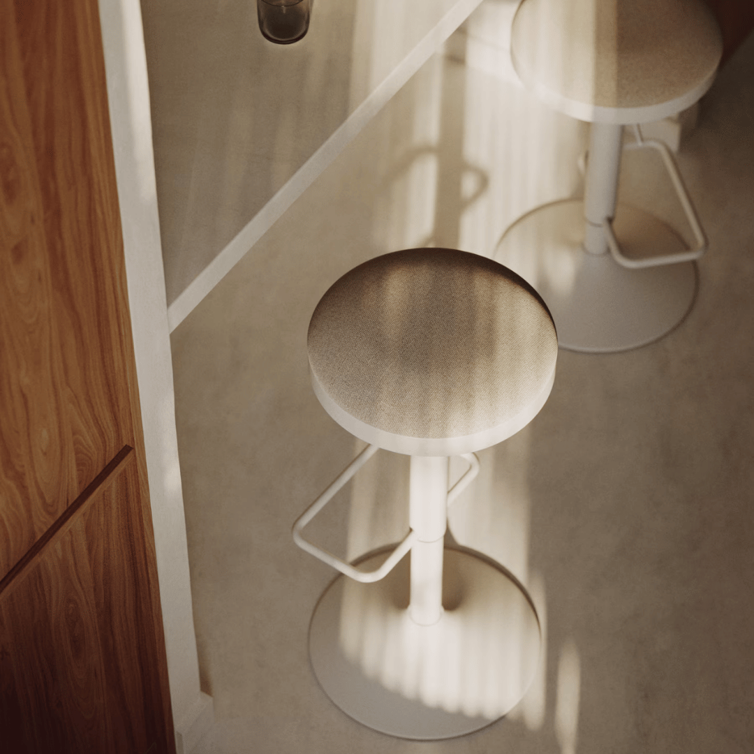 Tabouret de bar en acier beige avec assise rembourrée pour cuisine