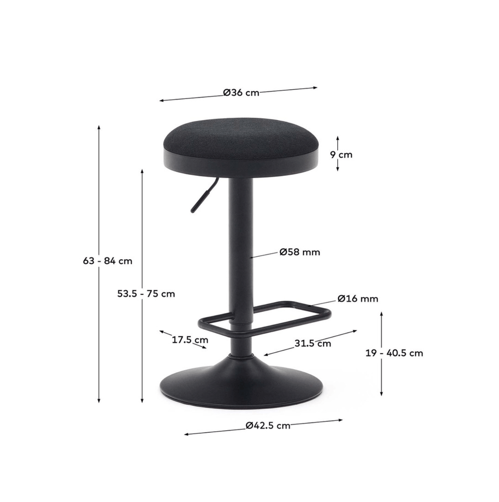 Tabouret de bar en acier noir avec siège rembourré pour cuisine